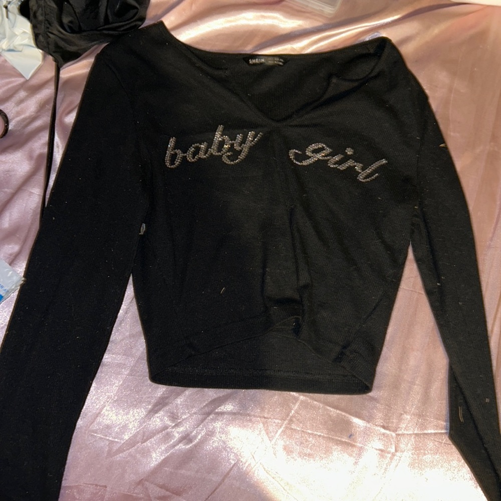 Rhinestone baby girl long sleeves cropped shirt